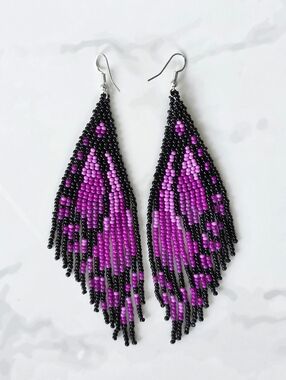 Butterfly Beaded Fringe Boho Earrings Handmade Boheme